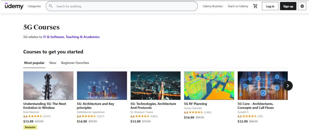 Udemy - Best 5G Courses page