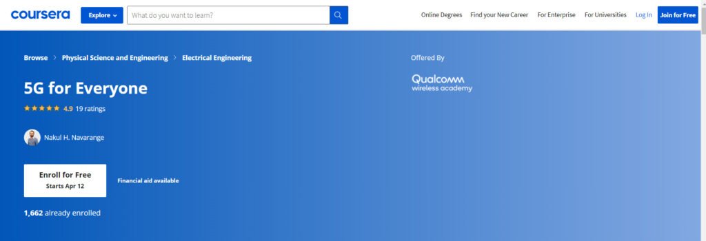 Coursera - 5G for Everyone course page