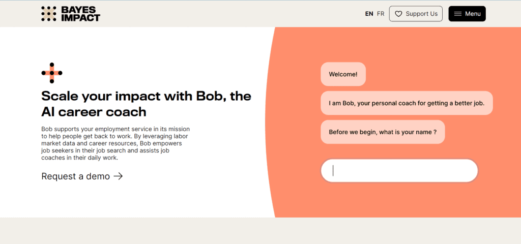 Homepage for The AI Career Coach, Bob by Bayes Impact