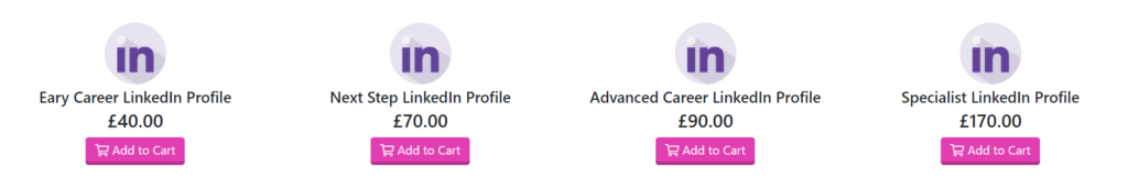 CV Centre LinkedIn Profile Price and Packages chart