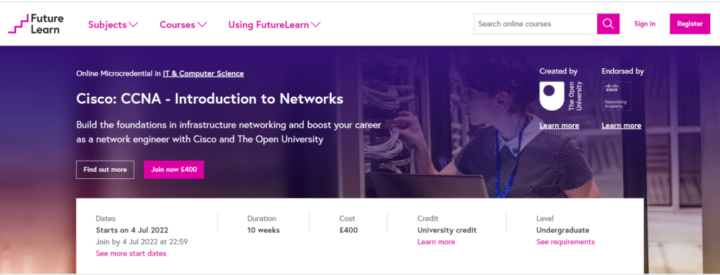 Future Learn - Cisco: CCNA - Introduction to Networks course page