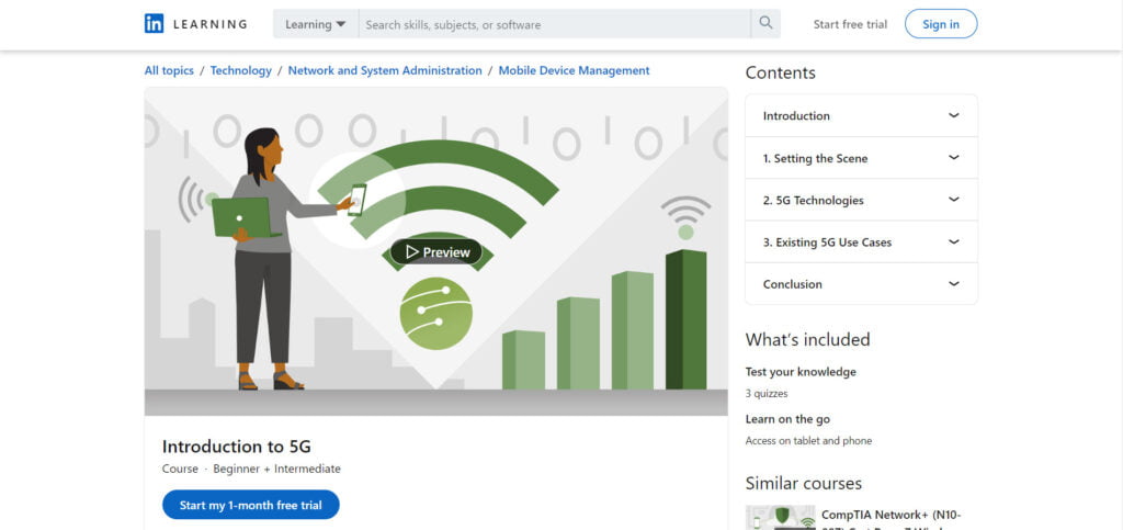 LinkedIn Learning - Introduction to 5G Course page