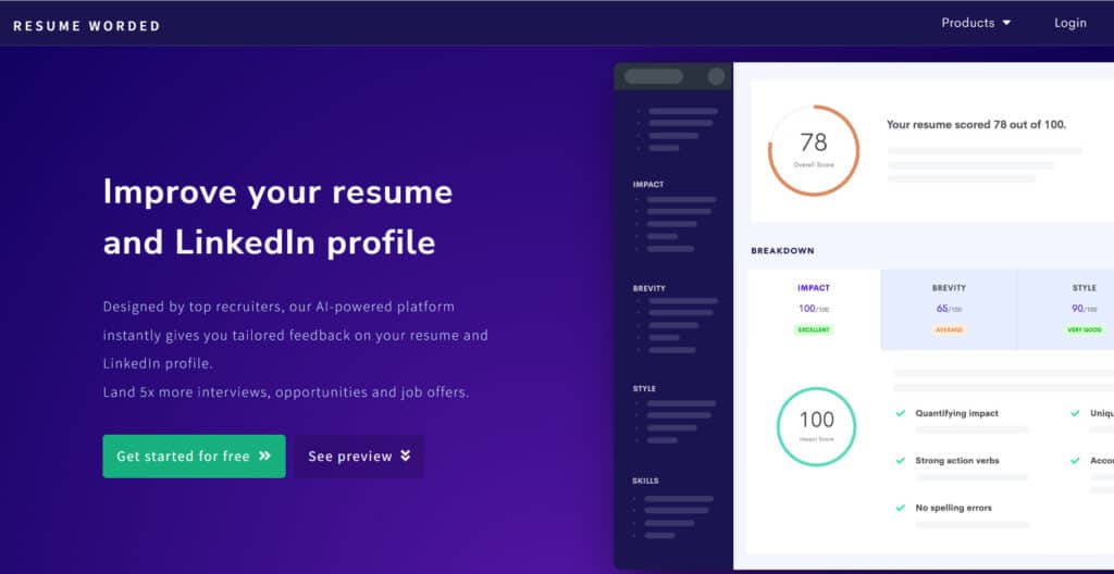 Image of Resume Worded Home page - best AI Resume Builder