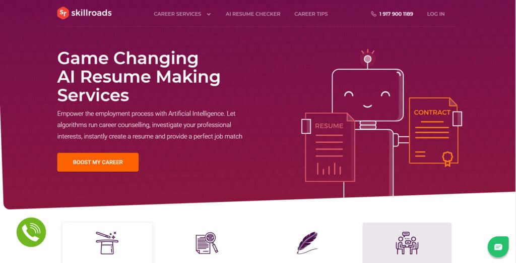 Skillroads AI Resume Builder homepage